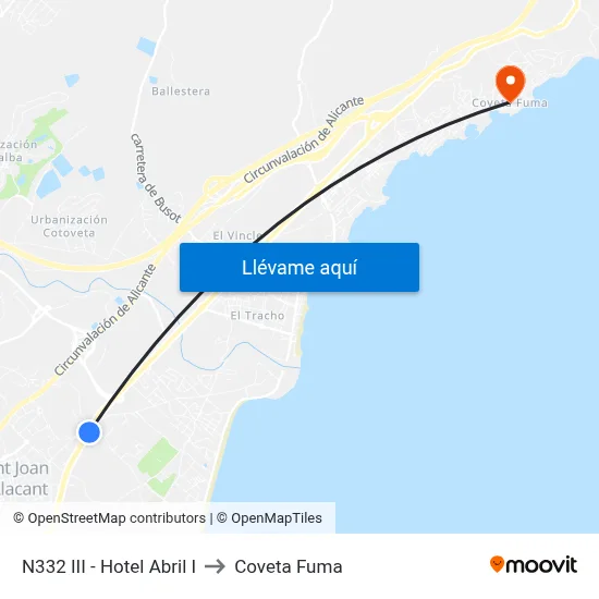 N332 III - Hotel Abril I to Coveta Fuma map