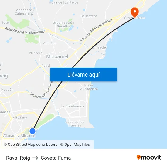 Raval Roig to Coveta Fuma map