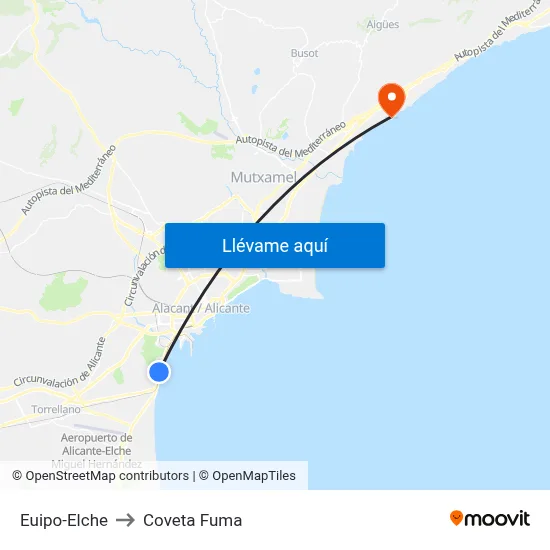 Euipo-Elche to Coveta Fuma map