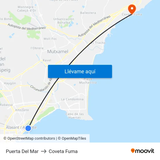 Puerta Del Mar to Coveta Fuma map