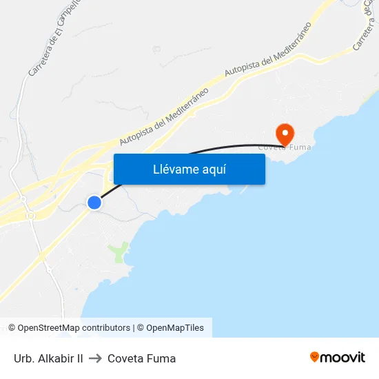 Urb. Alkabir II to Coveta Fuma map