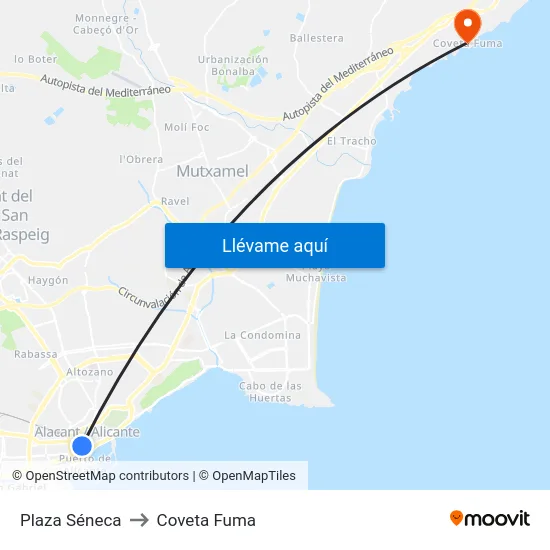 Plaza Séneca to Coveta Fuma map