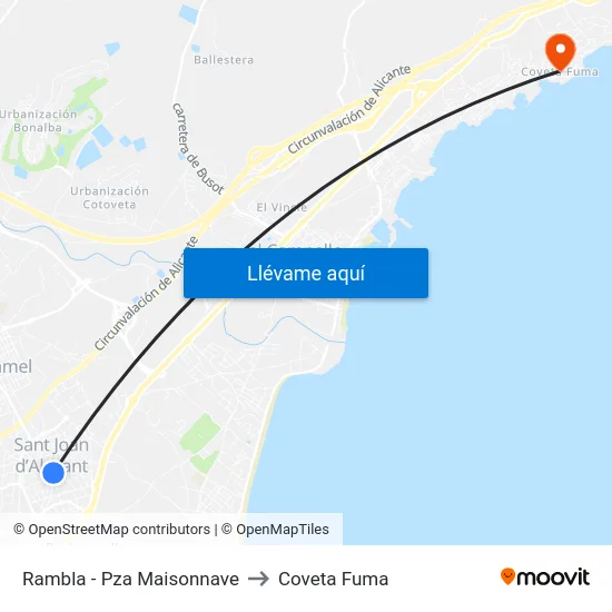 Rambla - Pza Maisonnave to Coveta Fuma map
