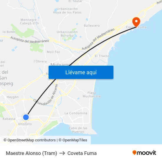 Maestre Alonso (Tram) to Coveta Fuma map