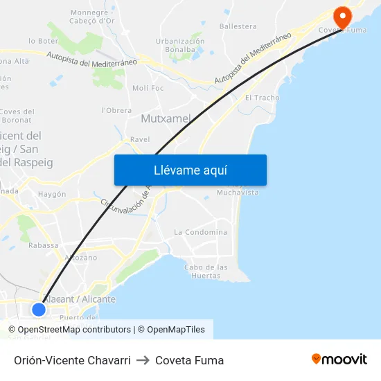 Orión-Vicente Chavarri to Coveta Fuma map