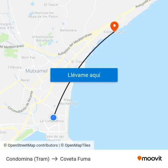 Condomina (Tram) to Coveta Fuma map