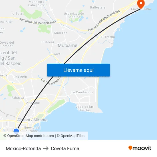 México-Rotonda to Coveta Fuma map