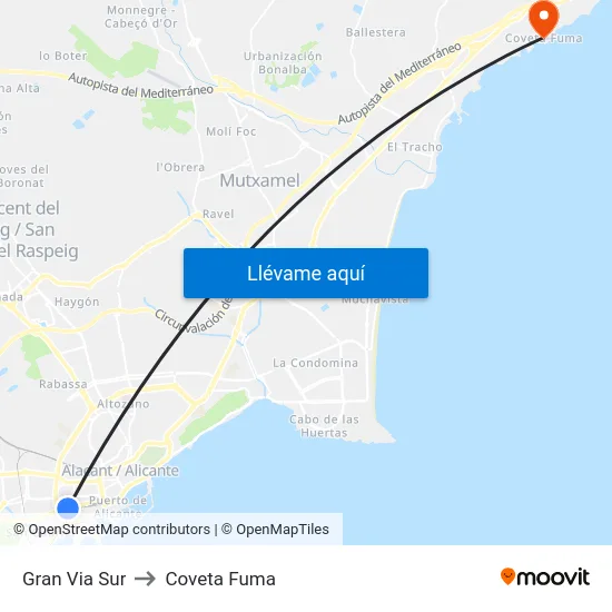 Gran Via Sur to Coveta Fuma map