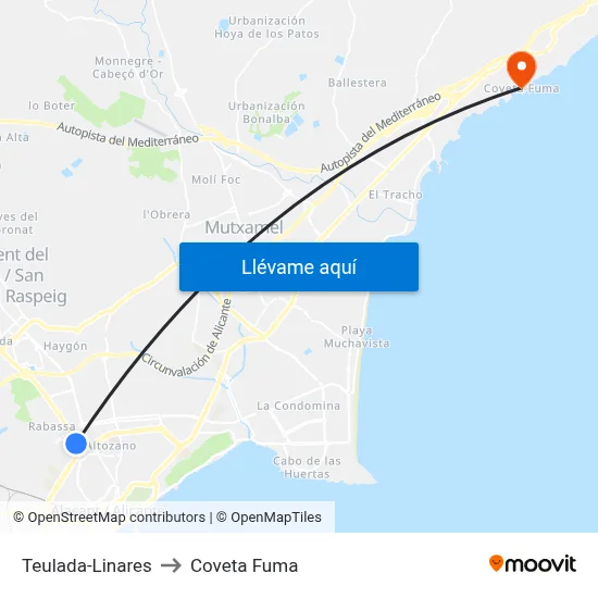 Teulada-Linares to Coveta Fuma map