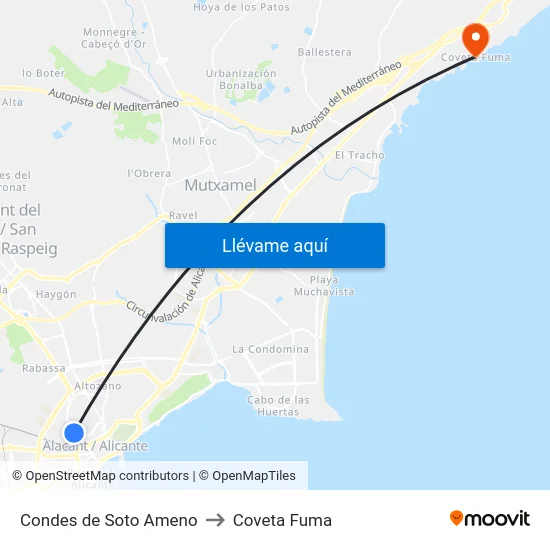 Condes de Soto Ameno to Coveta Fuma map