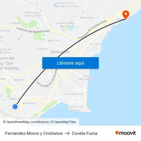 Fernández-Moros y Cristianos to Coveta Fuma map