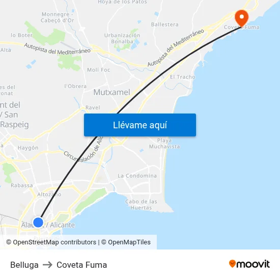 Belluga to Coveta Fuma map