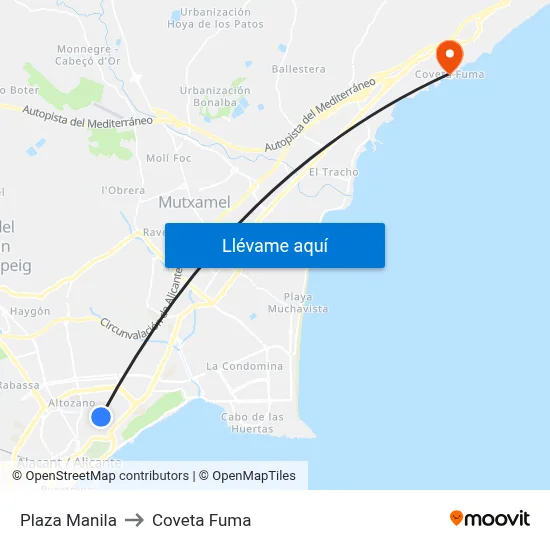 Plaza Manila to Coveta Fuma map