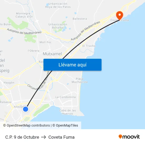 C.P. 9 de Octubre to Coveta Fuma map