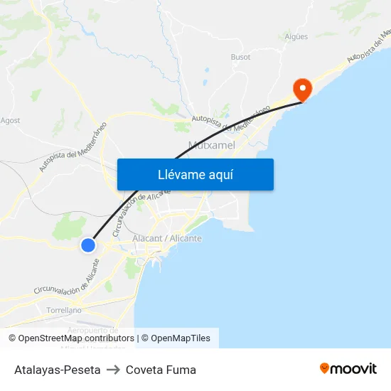 Atalayas-Peseta to Coveta Fuma map