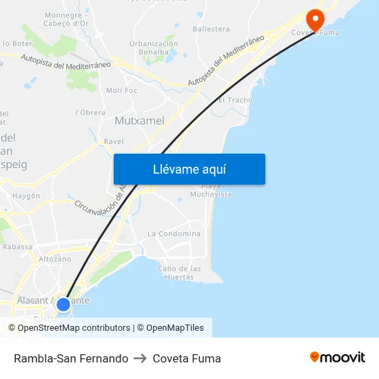 Rambla-San Fernando to Coveta Fuma map