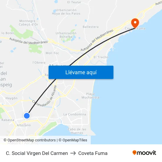 C. Social Virgen Del Carmen to Coveta Fuma map