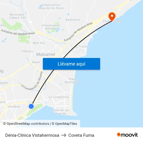Dénia-Clínica Vistahermosa to Coveta Fuma map