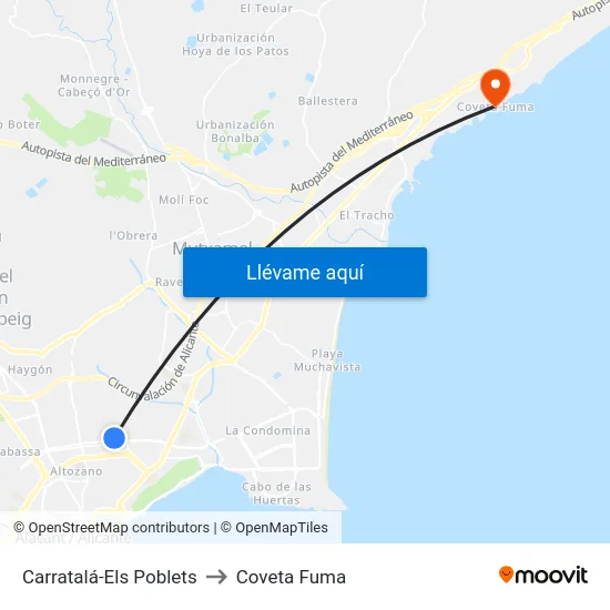 Carratalá-Els Poblets to Coveta Fuma map