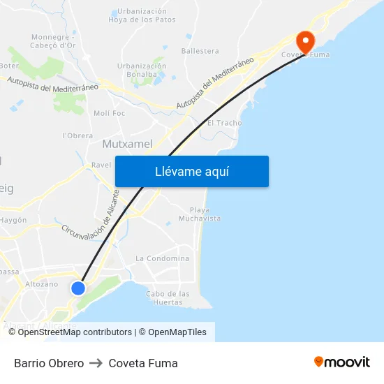Barrio Obrero to Coveta Fuma map