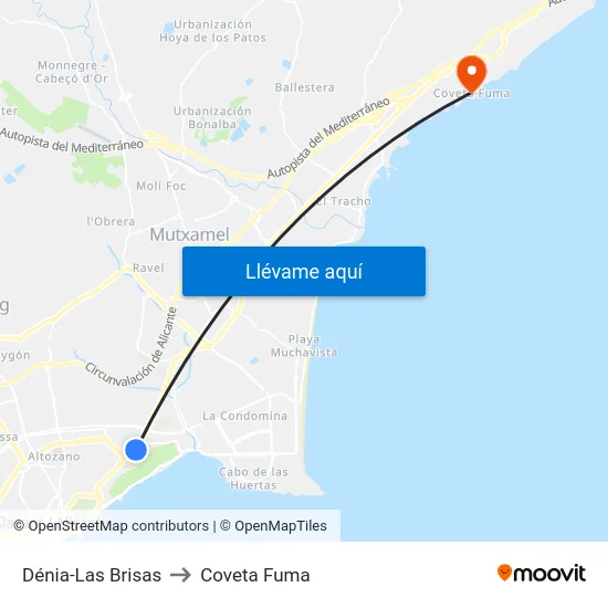 Dénia-Las Brisas to Coveta Fuma map