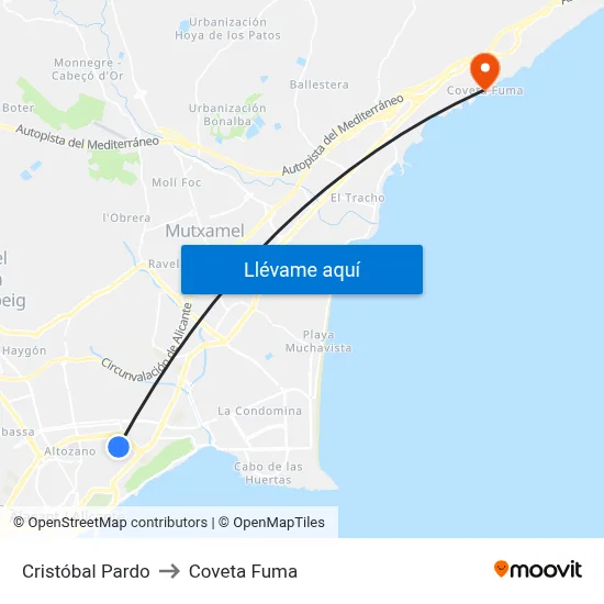 Cristóbal Pardo to Coveta Fuma map