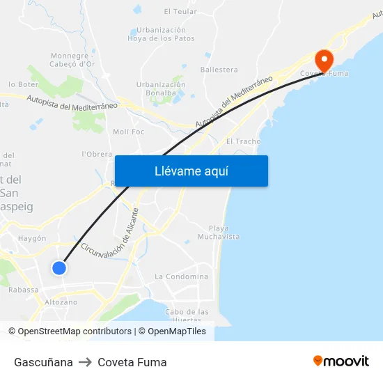 Gascuñana to Coveta Fuma map