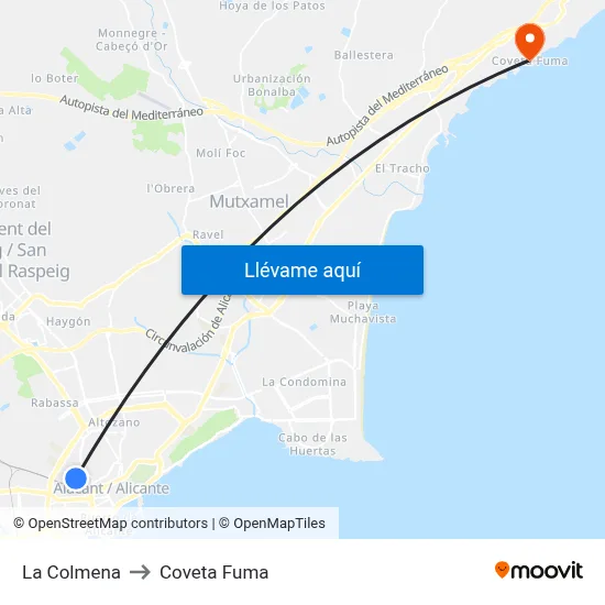 La Colmena to Coveta Fuma map