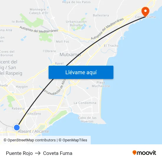 Puente Rojo to Coveta Fuma map