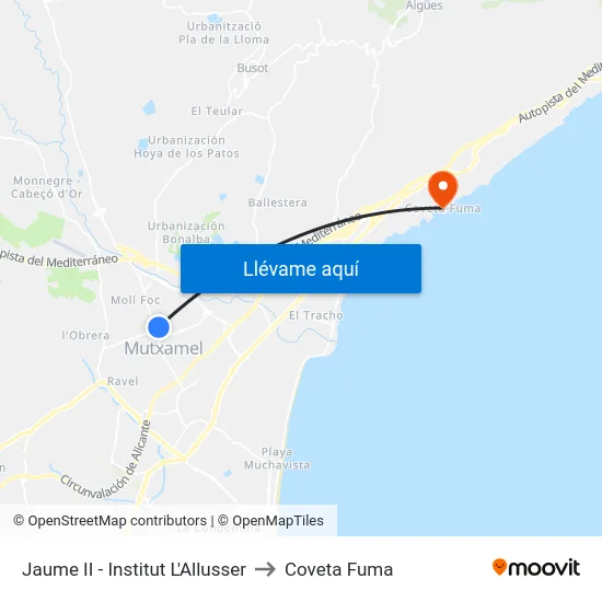 Jaume II - Institut L'Allusser to Coveta Fuma map