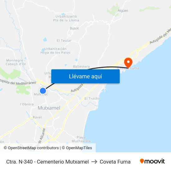 Ctra. N-340 - Cementerio Mutxamel to Coveta Fuma map
