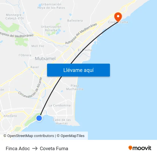 Finca Adoc to Coveta Fuma map