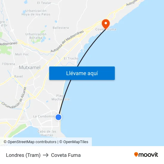 Londres (Tram) to Coveta Fuma map