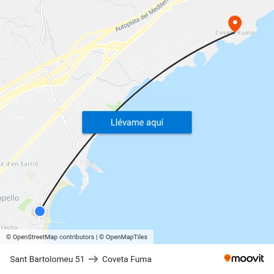 Sant Bartolomeu 51 to Coveta Fuma map