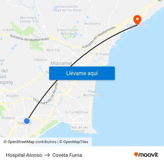 Hospital-Alonso to Coveta Fuma map