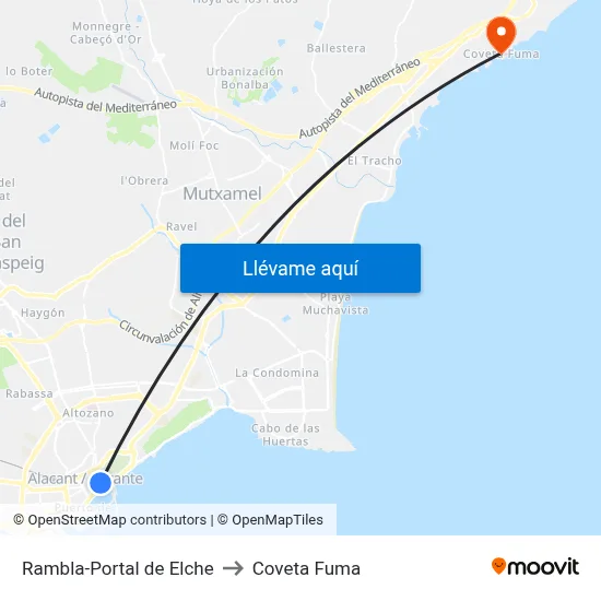 Rambla-Portal de Elche to Coveta Fuma map