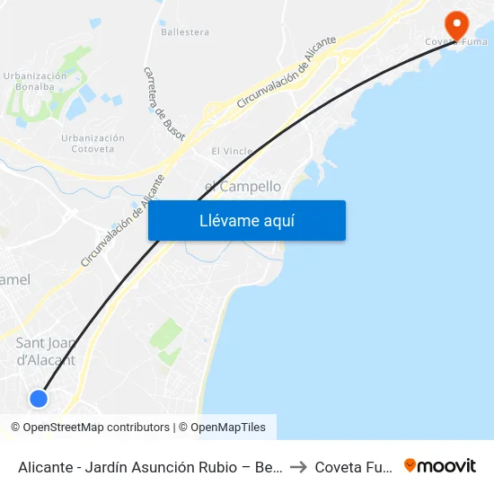 Alicante - Jardín Asunción Rubio – Beni-Ali to Coveta Fuma map