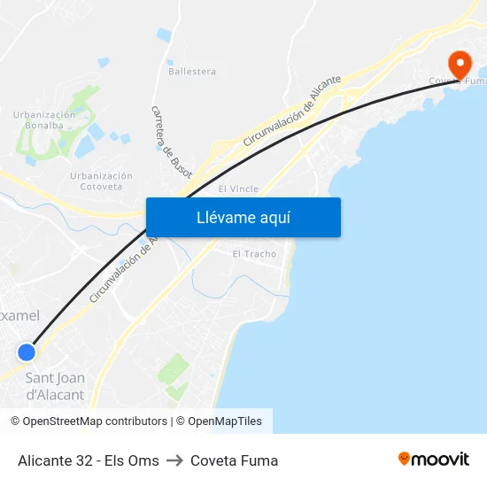 Alicante 32 - Els Oms to Coveta Fuma map