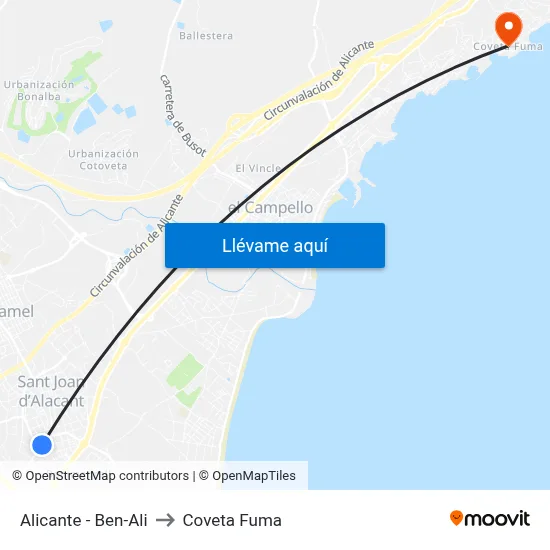 Alicante - Ben-Ali to Coveta Fuma map