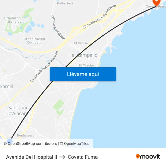 Avenida Del Hospital II to Coveta Fuma map