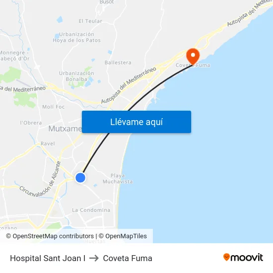 Hospital Sant Joan I to Coveta Fuma map