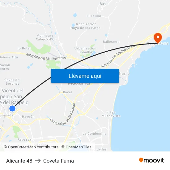 Alicante 48 to Coveta Fuma map