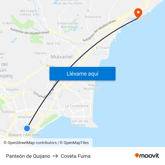 Panteón de Quijano to Coveta Fuma map