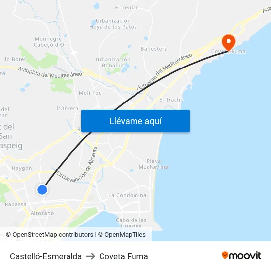 Castelló-Esmeralda to Coveta Fuma map