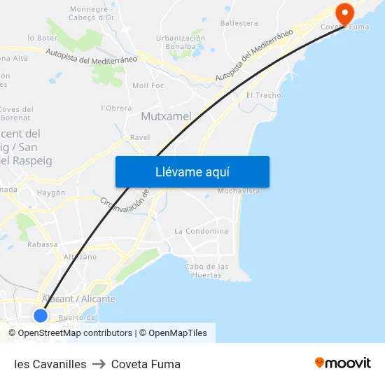 Ies Cavanilles to Coveta Fuma map