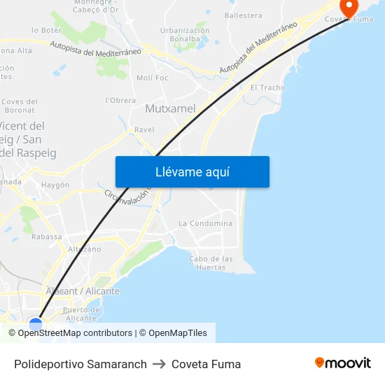 Polideportivo Samaranch to Coveta Fuma map
