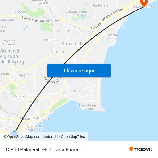 C.P. El Palmeral to Coveta Fuma map