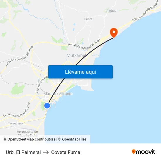 Urb. El Palmeral to Coveta Fuma map