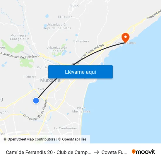 Camí de Ferrandis 20  - Club de Campo V to Coveta Fuma map