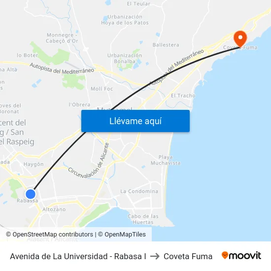Avenida de La Universidad - Rabasa I to Coveta Fuma map